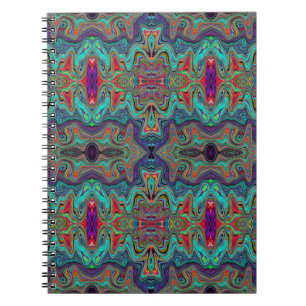 Wavy Sea Foam Green and Red Trippy Muster Notizblock