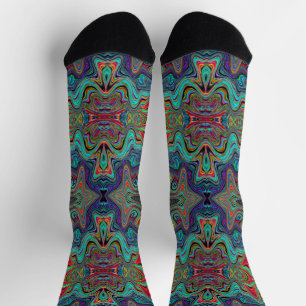 Wavy Sea Foam Green and Red Trippy Muster Socken