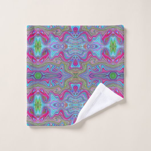 Wavy Sky Blue Multicologe Trippy Muster Badhandtuch Set (Waschlappen)