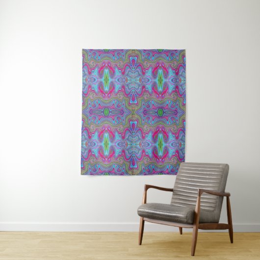 Wavy Sky Blue Multicologe Trippy Muster Wandteppich (Beispiel)