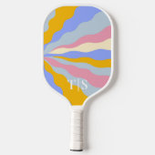 Wavy Stripe Monogram 80s Personalized Initials Pickleball Schläger (Rückseite)