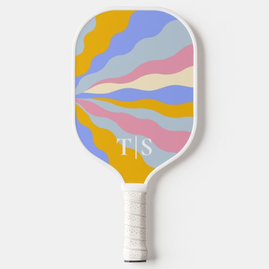 Wavy Stripe Monogram 80s Personalized Initials Pickleball Schläger (Vorderseite)