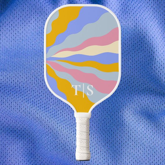 Wavy Stripe Monogram 80s Personalized Initials Pickleball Schläger