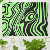 Wavy Striped Black and Green Kittuch Geschirrtuch (Gefaltet)