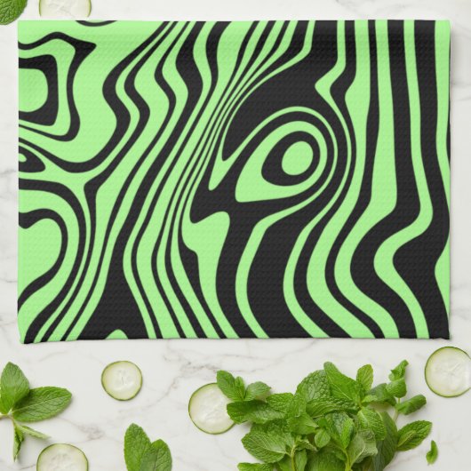 Wavy Striped Black and Green Kittuch Geschirrtuch (Gefaltet)