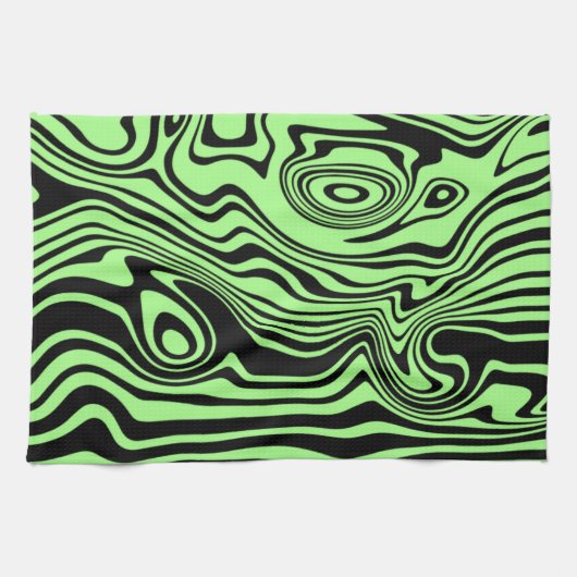 Wavy Striped Black and Green Kittuch Geschirrtuch (Horizontal)