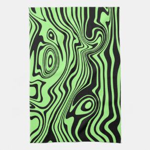 Wavy Striped Black and Green Kittuch Geschirrtuch