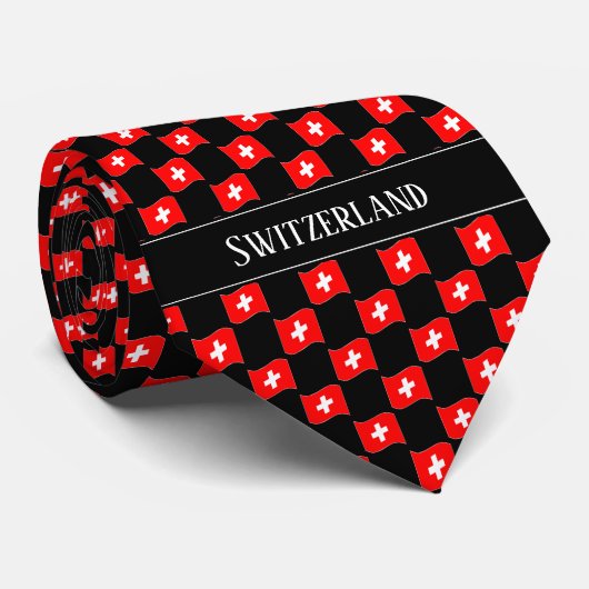 Wavy Switzerland Flag Pattern  Krawatte (Gerollt)