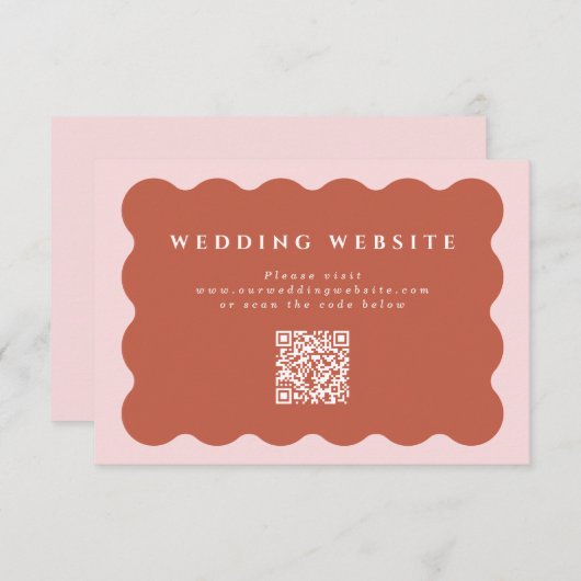 Wavy Terracotta & Blush Wedding Website QR Code Begleitkarte (Vorne/Hinten)