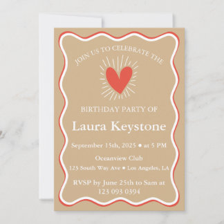 Wavy Terracotta, Tan & White zum Geburtstag Einladung