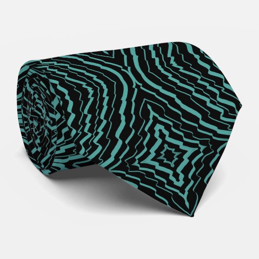 Wavy Tilted Ribbon Pattern With Teal On Black Krawatte (Gerollt)