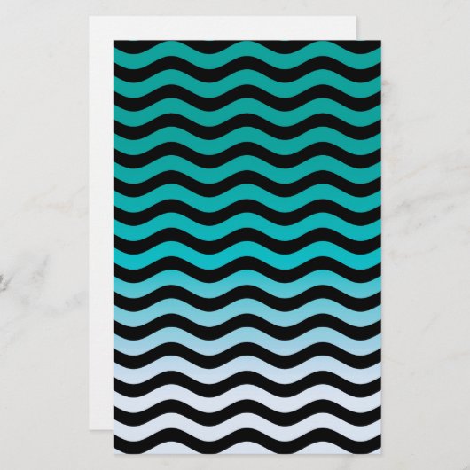 Wavy Turquoise Stripes Pattern Briefpapier (Vorne/Hinten)