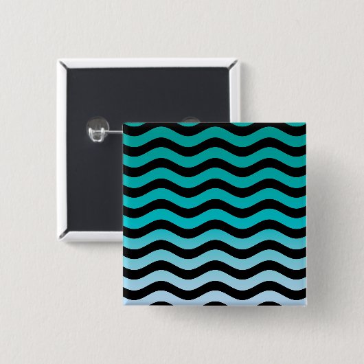 Wavy Turquoise Stripes Pattern Button (Vorne & Hinten)