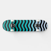 Wavy Turquoise Stripes Skateboard (Horizontal)