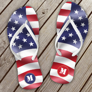 Wavy US Flag Red White and Blue Flip Flops Badesandalen