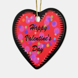 Wavy Valentine Day Heart and Circles Keramik Orn Keramik Ornament