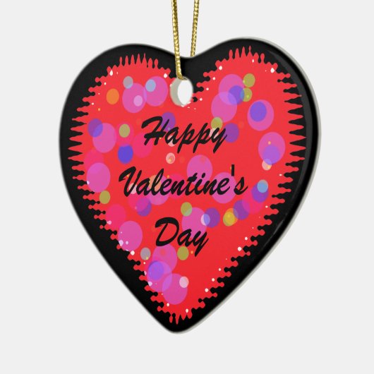 Wavy Valentine Day Heart and Circles Keramik Orn Ornament (Links)