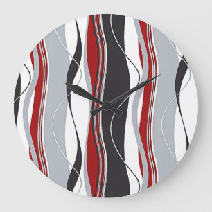 Wavy Vertical Stripes Red Black White & Grey Große Wanduhr
