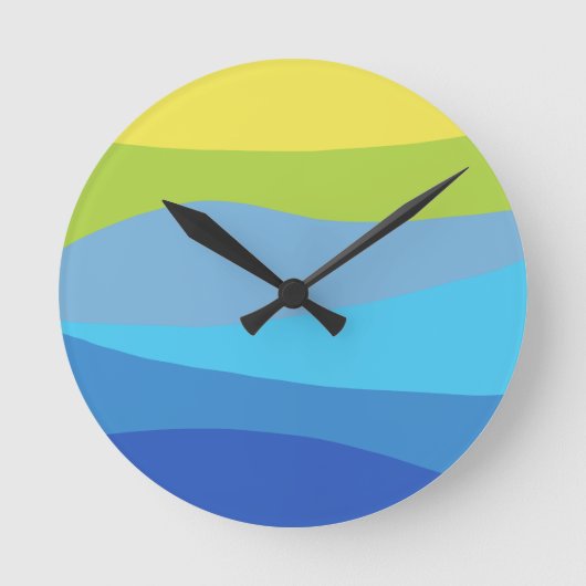 Wavy Vibranful farbiges Design Blau Grün Gelb Runde Wanduhr (Vorderseite)