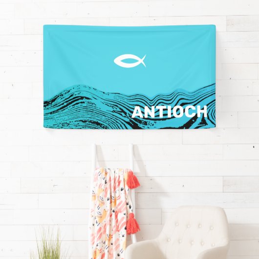 Wavy Waters Jesus Fish Banner (Insitu)