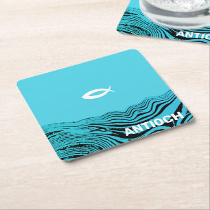 Wavy Waters Jesus Fish Rechteckiger Pappuntersetzer