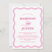 Wavy Wedding Pink Foto Einladung (Vorderseite)