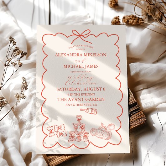 Wavy Whimsical Italian Doodle Wedding Einladung