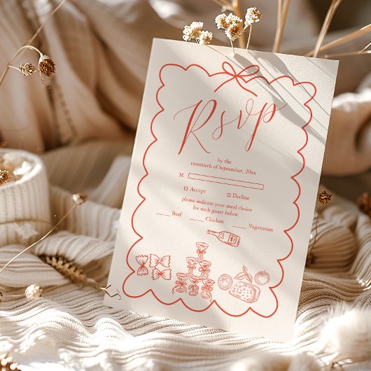 Wavy Whimsical Italian Doodle Wedding RSVP Karte