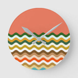 Wavy Zigzag Multicolor Muster Runde Wanduhr