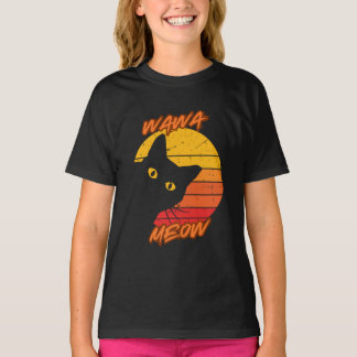 Wawa Meow Retro Sonnenuntergang T-Shirt