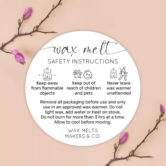Wax Melts Warning Label Modernes Skript Schwarz-we Runder Aufkleber
