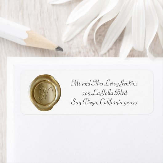 Wax Monogram Address Labels - Script N (Insitu)