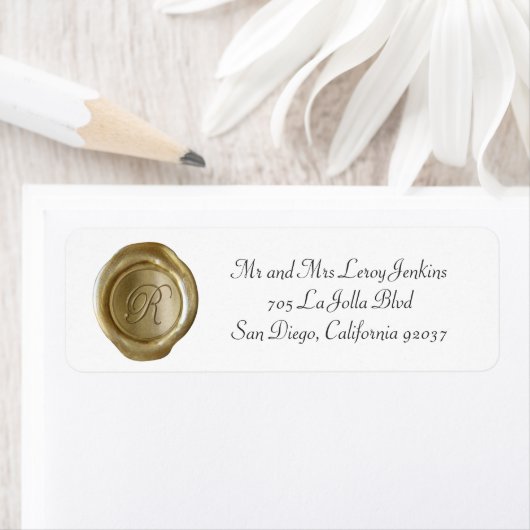 Wax Monogram Address Labels - Script R (Insitu)