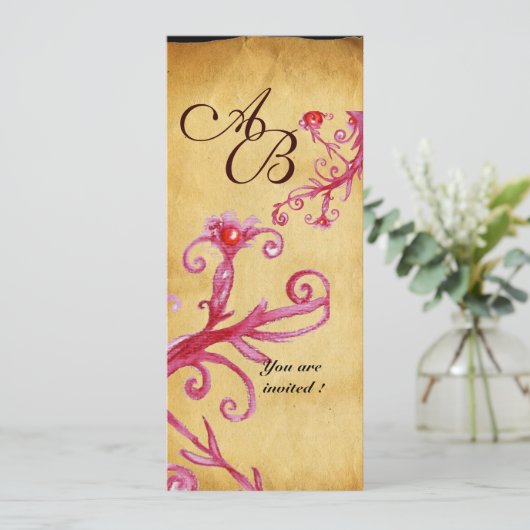 WAX SIEGEL MAGIC BERRIES MONOGRAM, Pergament Einladung (Stehend Vorderseite)