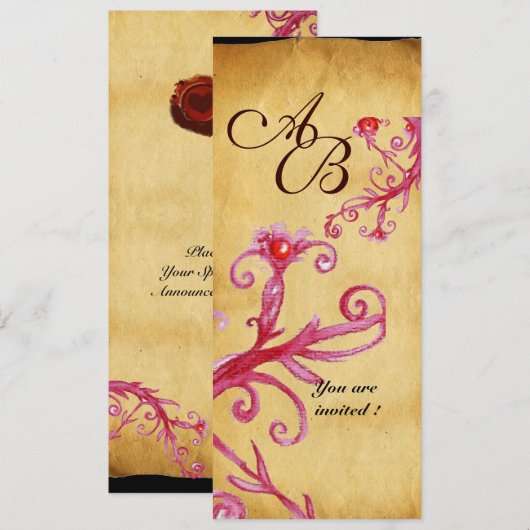 WAX SIEGEL MAGIC BERRIES MONOGRAM, Pergament Einladung (Vorne/Hinten)