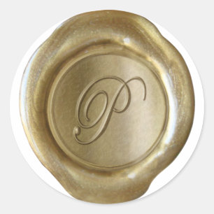 Wax Siegel Monogram - Gold - Script P - Runder Aufkleber