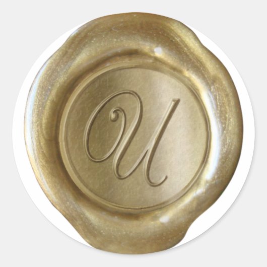 Wax Siegel Monogram - Gold - Script U - Runder Aufkleber (Vorderseite)