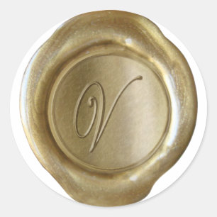 Wax Siegel Monogram - Gold - Script V - Runder Aufkleber