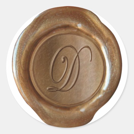Wax Siegel Monogram - Kupfer - Script D - Runder Aufkleber (Vorderseite)