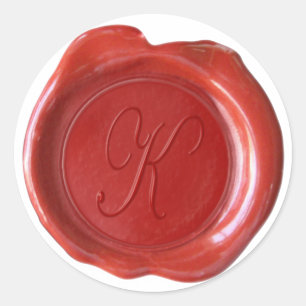 Wax Siegel Monogram - Red - Script K - Runder Aufkleber