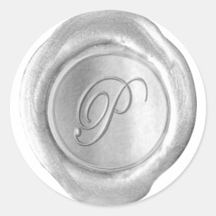 Wax Siegel Monogram - Silver - Script P - Runder Aufkleber