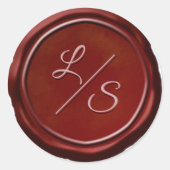 Wax Siegel Red Double Initials Mit Monogramm Runder Aufkleber (Vorderseite)