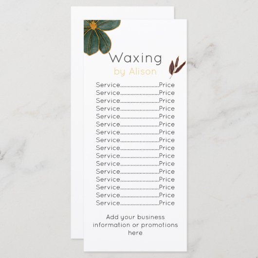 Waxtechniker/Ästhetiker Goldener Maroon aquamarin Menükarte (Vorne/Hinten)