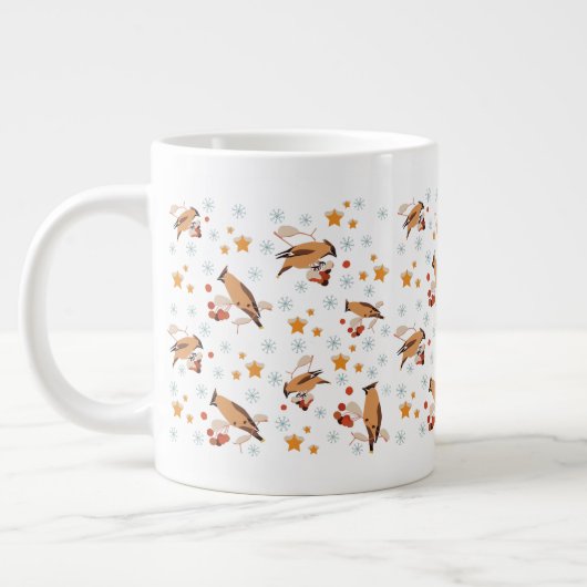 Waxwing, Vogel, Beere, Stern, Schneeflocken, Winte Jumbo-Tasse (Links)