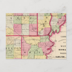 Wayne, Edwards, Wabash, Hamilton, White Landkreise Postkarte