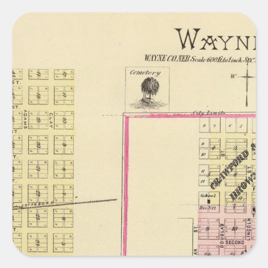 Wayne, Nebraska Quadratischer Aufkleber (Vorderseite)