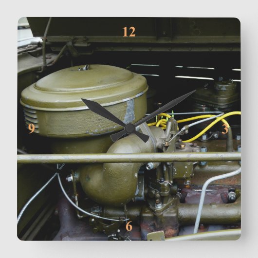 WC für Hunde, LKW-Kriegsmotor. 'Signaltöne' Quadratische Wanduhr (Vorderseite)