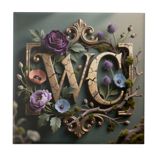 WC-Monogramm im antiken Blumen-Schild gerahmt Fliese (Vorderseite)