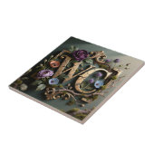 WC-Monogramm im antiken Blumen-Schild gerahmt Fliese (Seite)