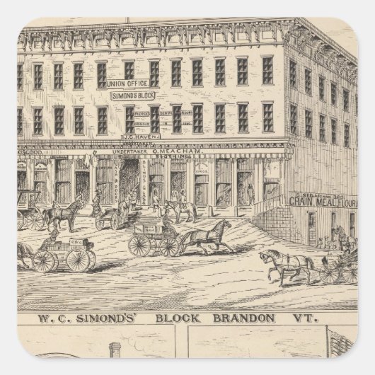 WC Simonds Block in Brandon Quadratischer Aufkleber (Vorderseite)